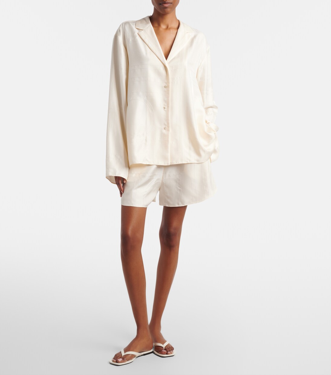 Embroidered silk satin pajama shorts | Toteme