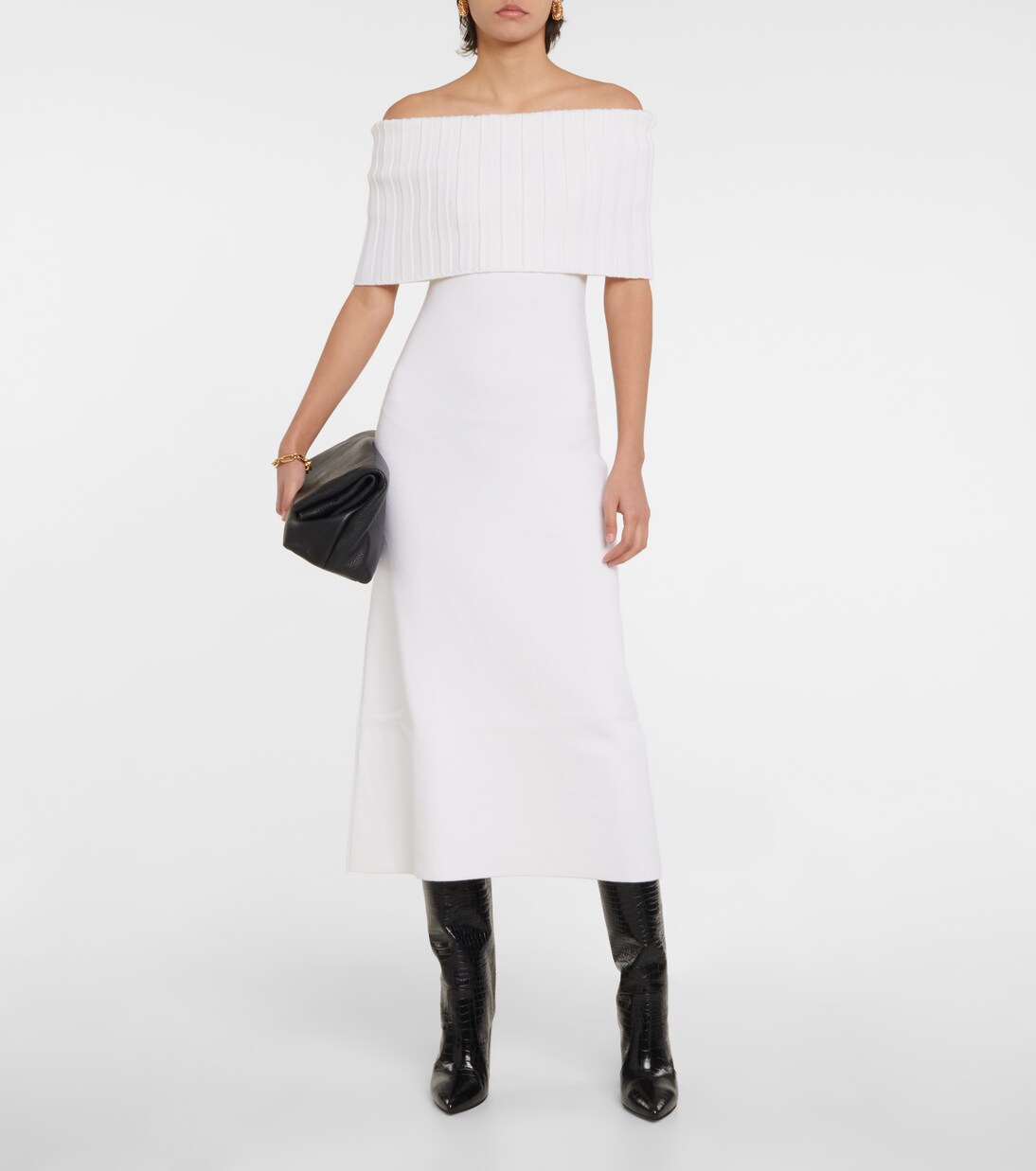 Robe midi Risette en laine à encolure bardot | Safiyaa