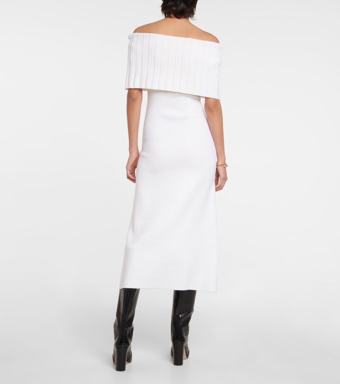 Robe midi Risette en laine à encolure bardot | Safiyaa