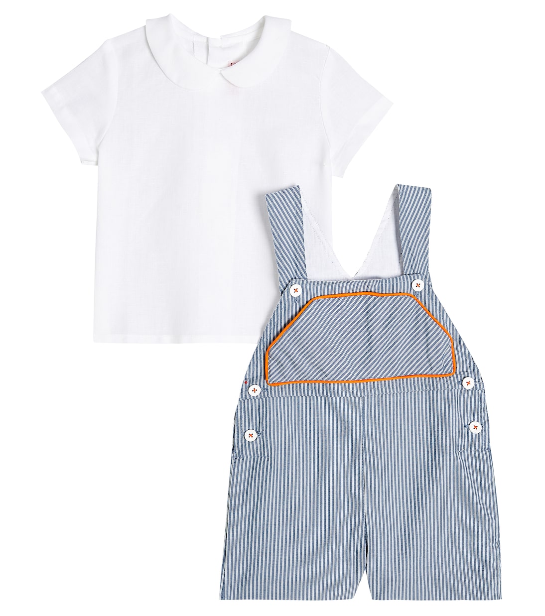 Bébé – Ensemble chemise et salopette rayées en coton | La Coqueta
