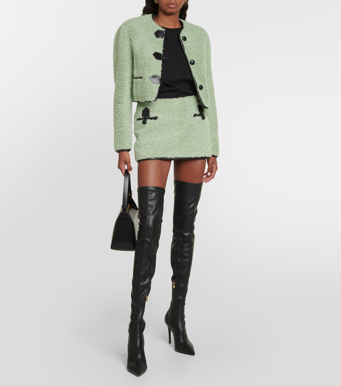 Minirock aus Shearling mit Leder | Blancha