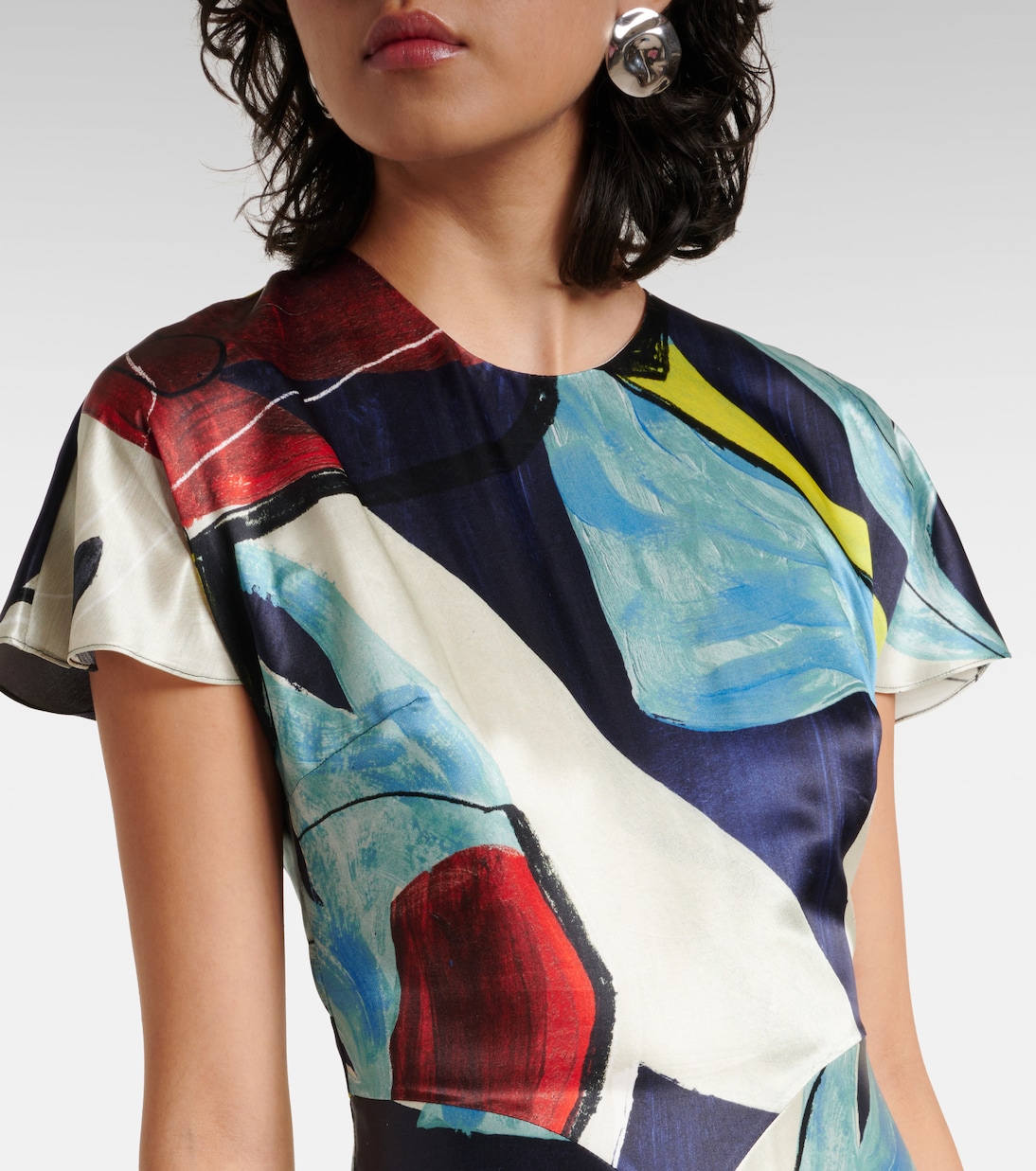 Abito midi Adriana in raso con stampa | Roksanda