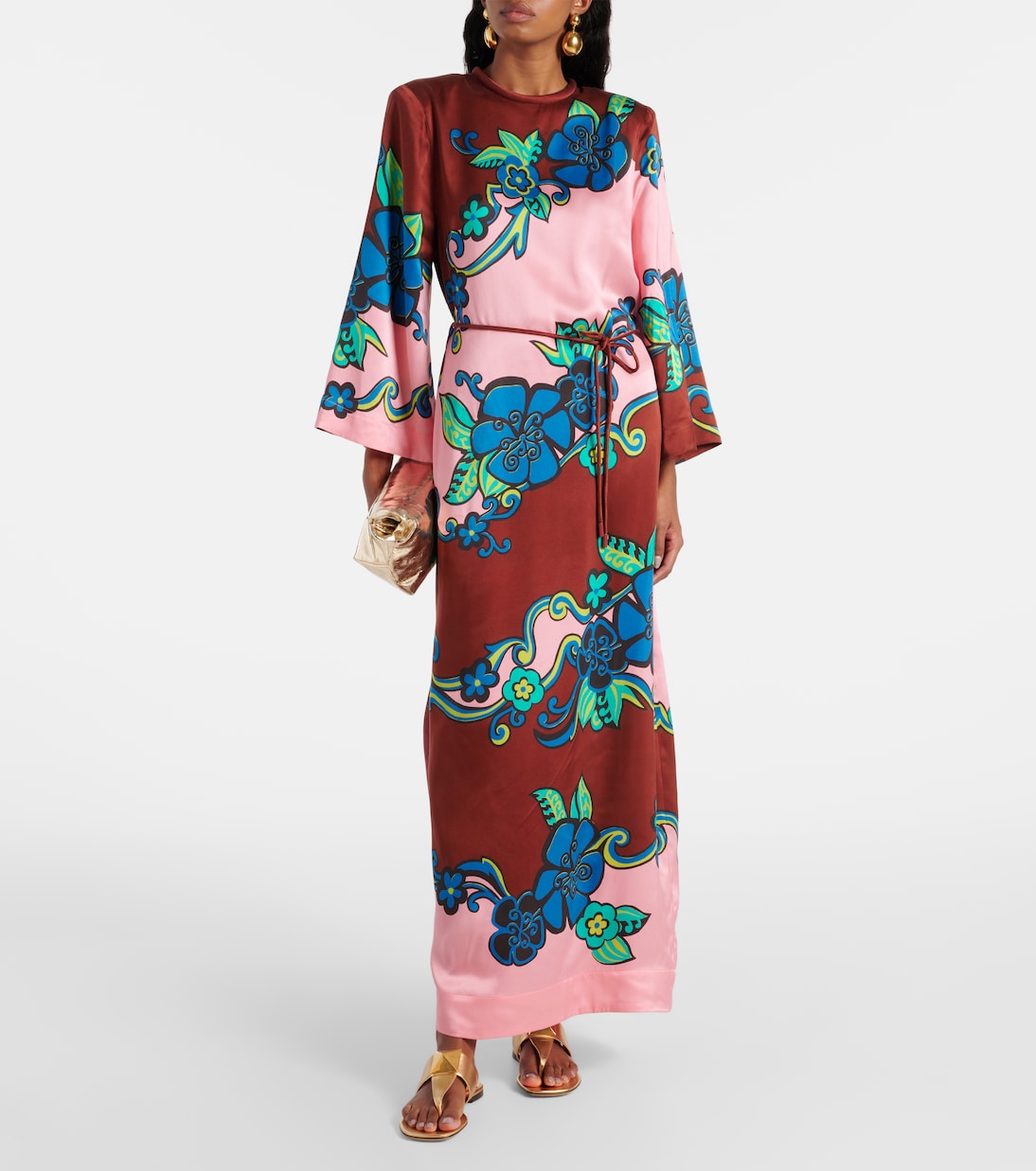 Robe longue imprimée en satin de soie | Alémais