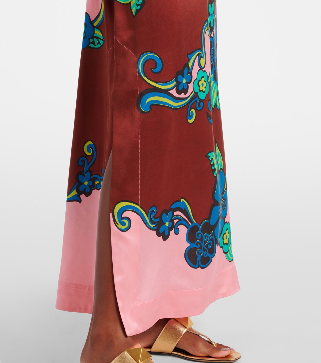 Robe longue imprimée en satin de soie | Alémais