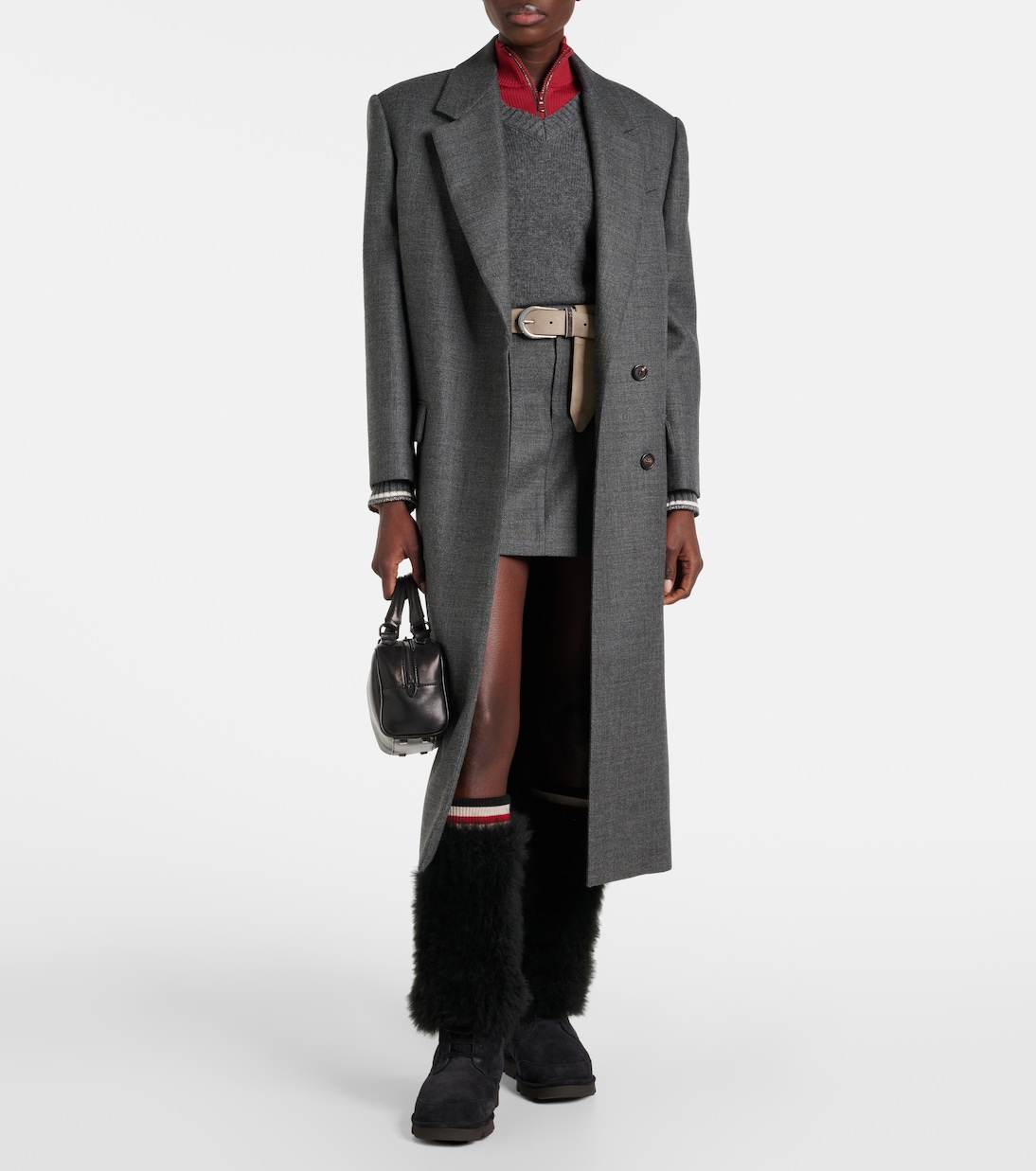 Mountain shearling-trimmed suede knee-high boots | Brunello Cucinelli