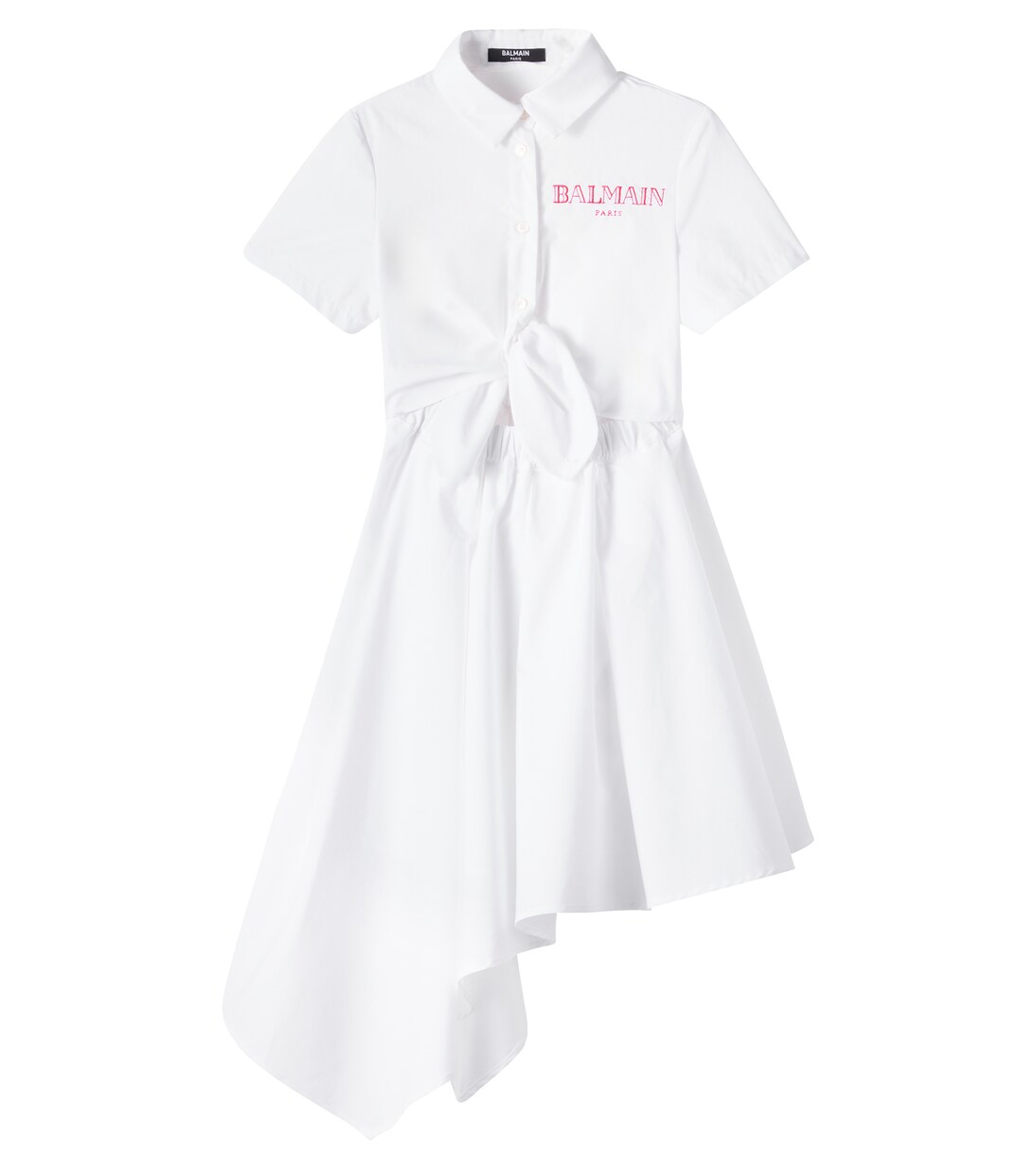 Logo asymmetric cotton shirt dress | Balmain Kids