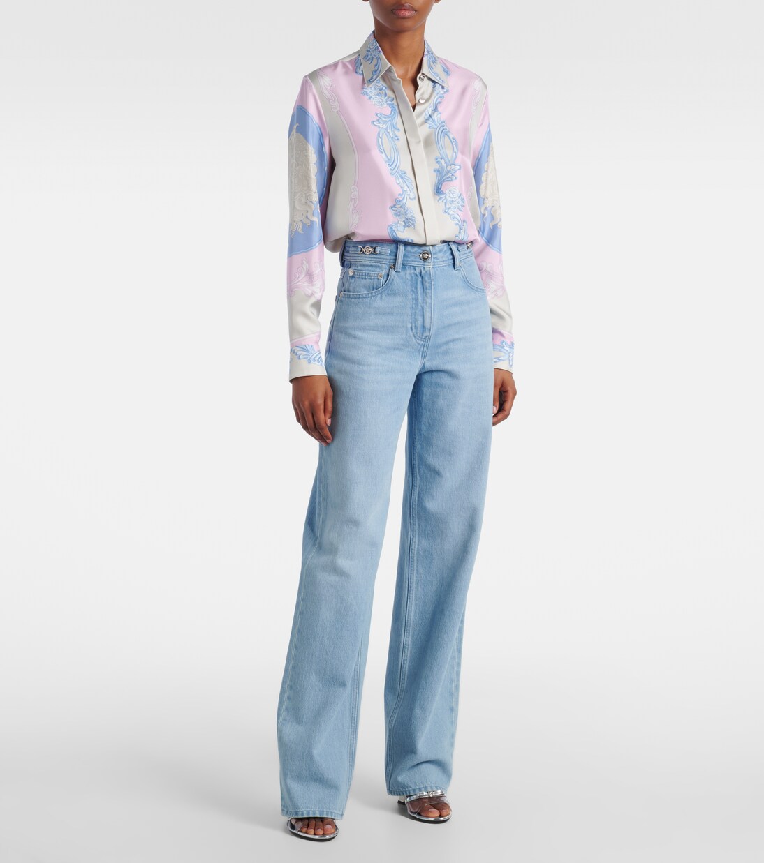 Jeans a gamba larga e vita alta | Versace