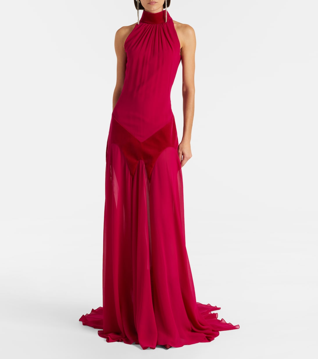 Robe longue en georgette de soie et velours | McQueen