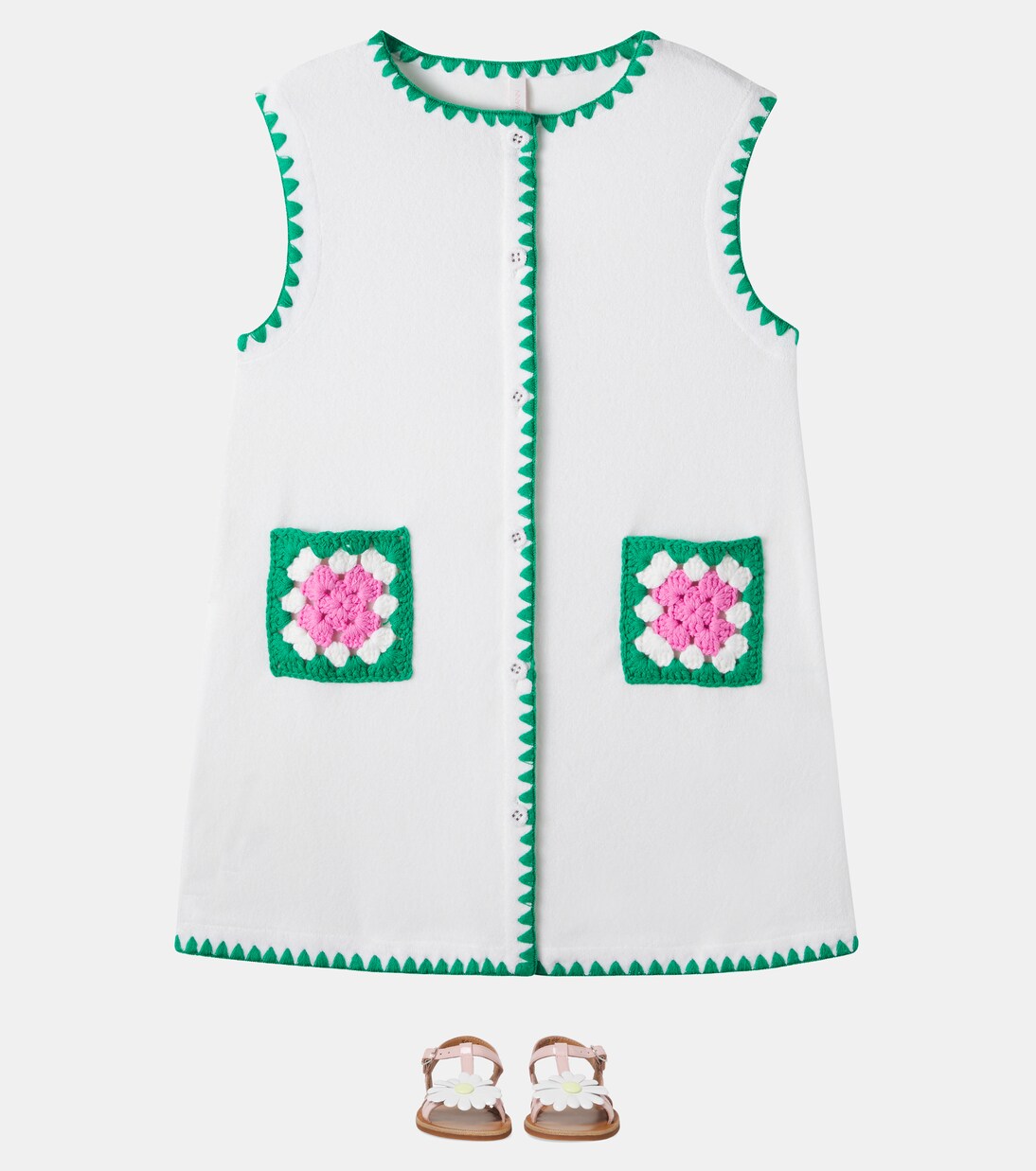 Kleid aus einem Baumwollgemisch mit Häkelstrick | Zimmermann Kids