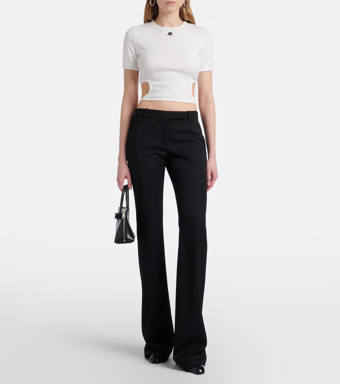 Logo cutout tie-back cotton crop top | Courrèges