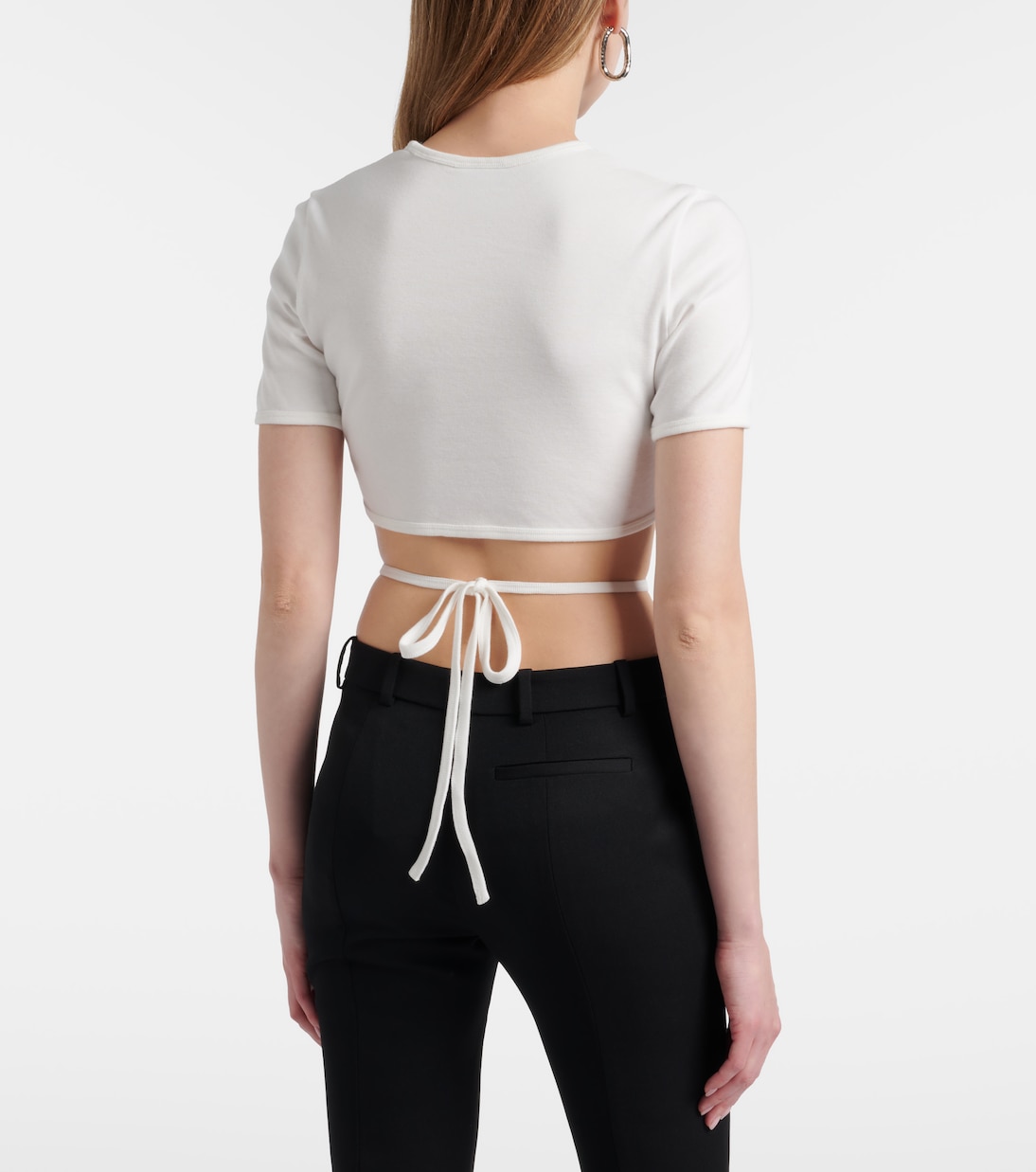Logo cutout tie-back cotton crop top | Courrèges