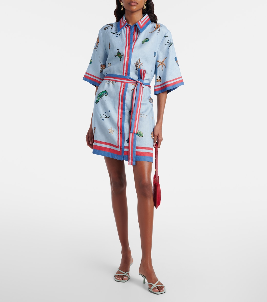 Printed belted linen shirt dress | Alémais