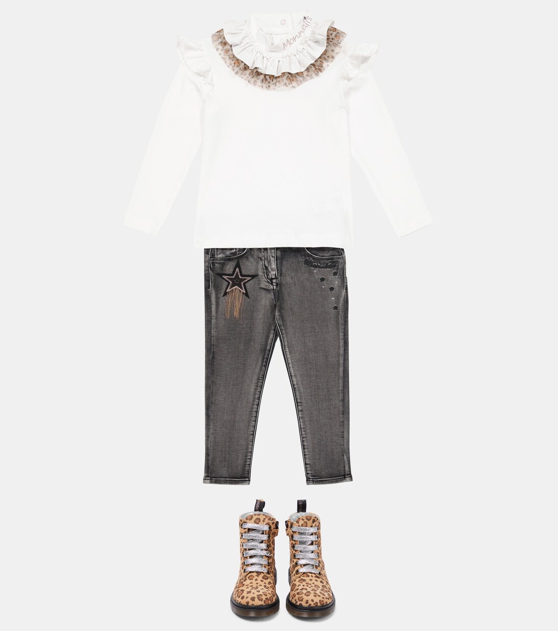 Ruffle-trimmed cotton jersey top | Monnalisa