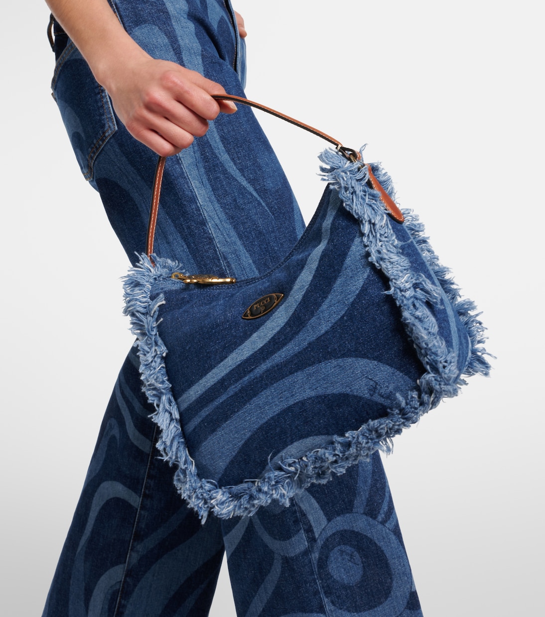 Marmo fringed denim shoulder bag | Pucci
