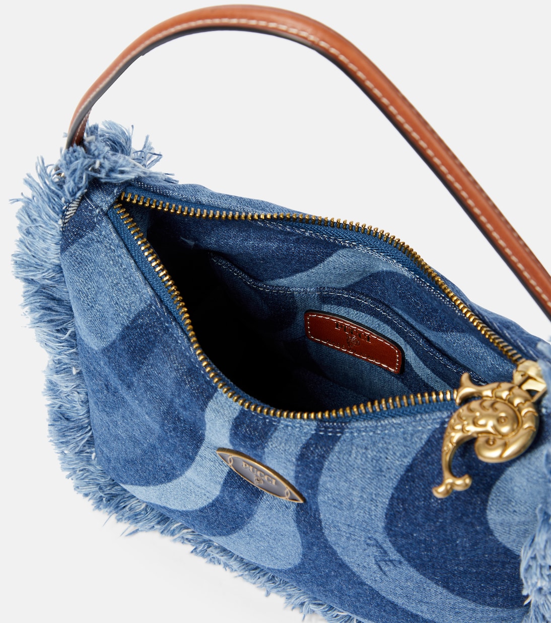 Marmo fringed denim shoulder bag | Pucci