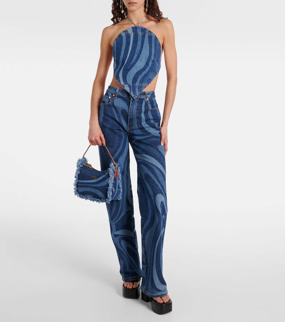 Marmo fringed denim shoulder bag | Pucci