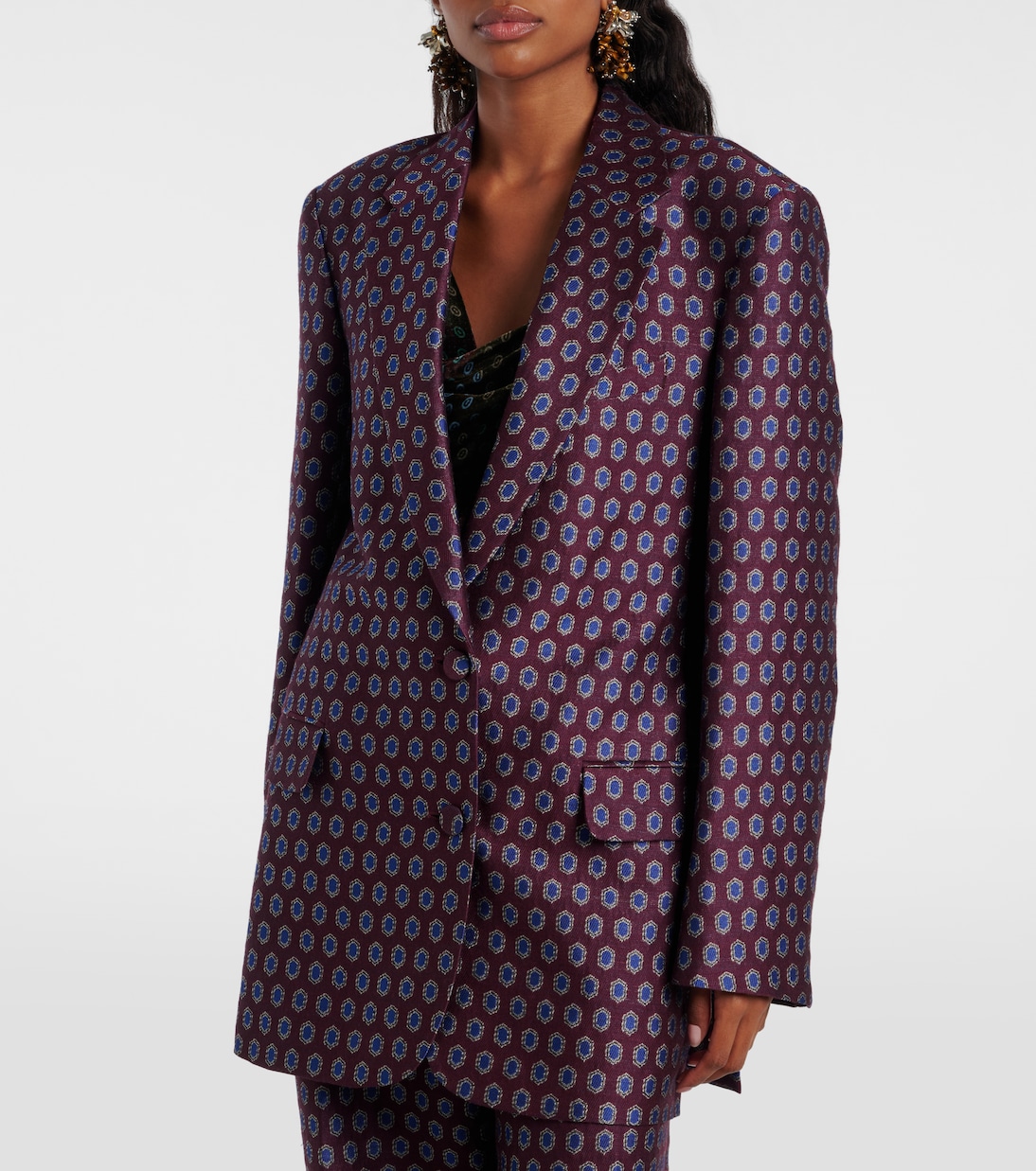 Printed wool, cotton, and linen-blend blazer | Dries Van Noten