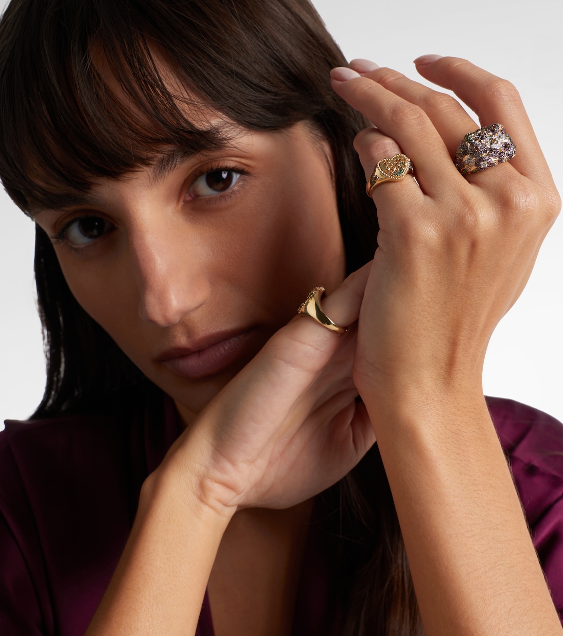 Cœur Mimosa Mini 9kt gold (375/1000) pinky ring with gemstones | Yvonne Léon