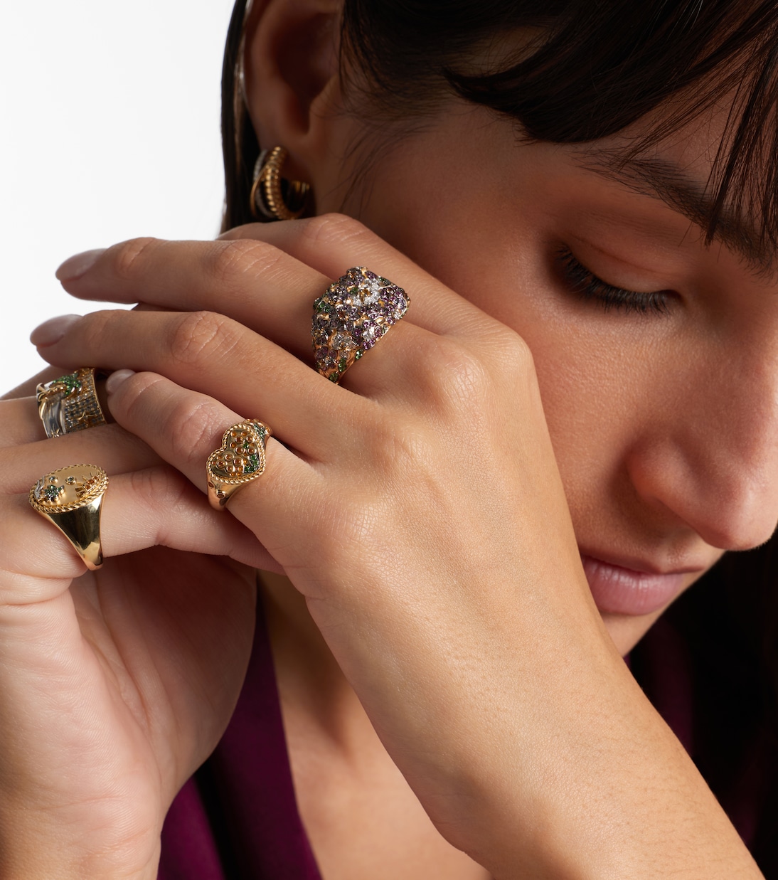 Cœur Mimosa Mini 9kt gold (375/1000) pinky ring with gemstones | Yvonne Léon