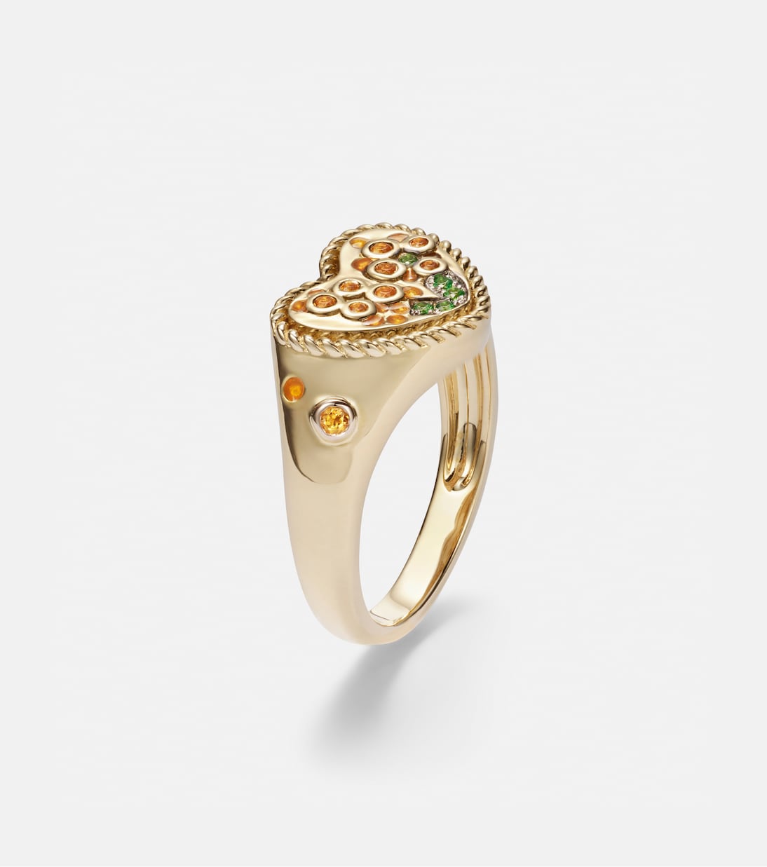 Cœur Mimosa Mini 9kt gold (375/1000) pinky ring with gemstones | Yvonne Léon