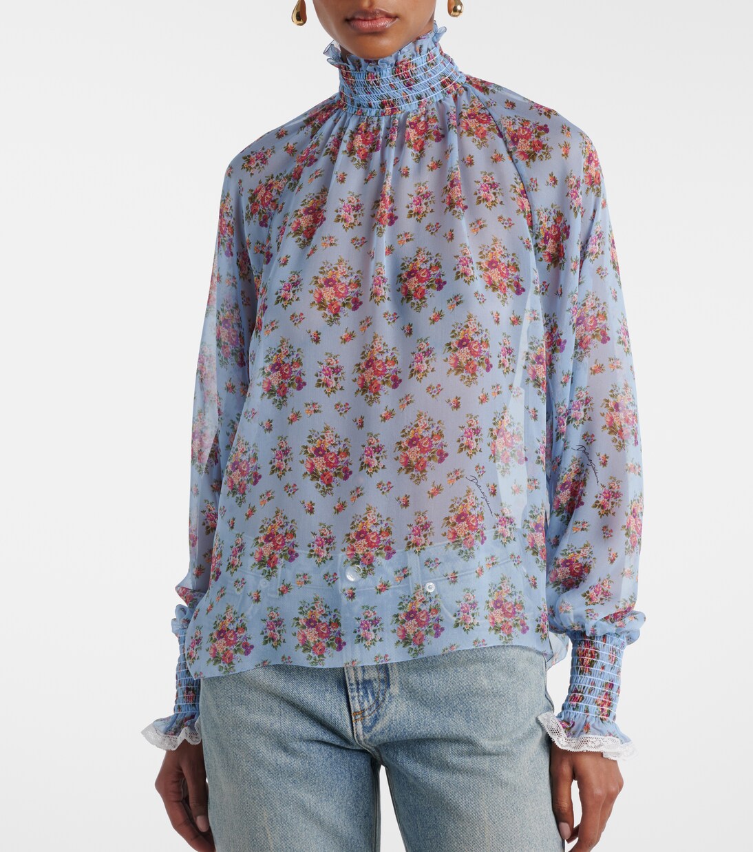 Floral ruffled silk and cotton blouse | Dolce&Gabbana