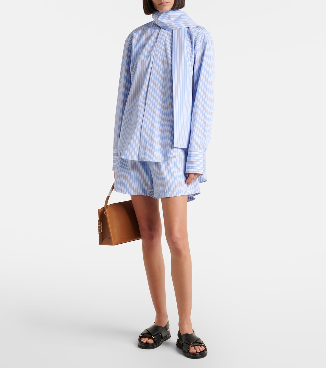 Scarf-detail striped cotton shirt | Plan C