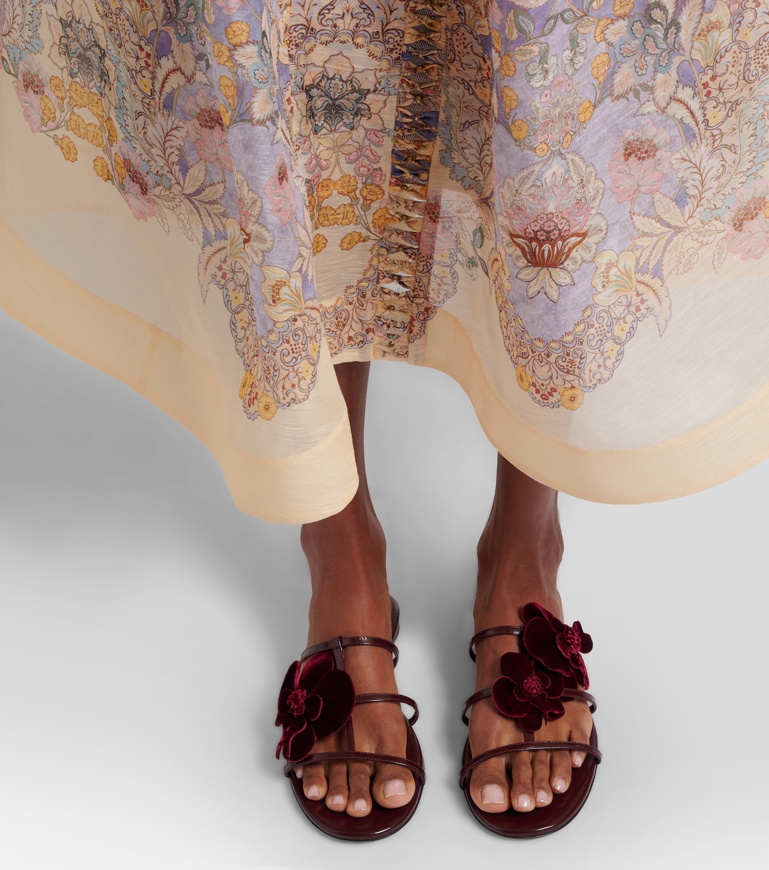 Orchid floral-appliqué leather sandals | Zimmermann