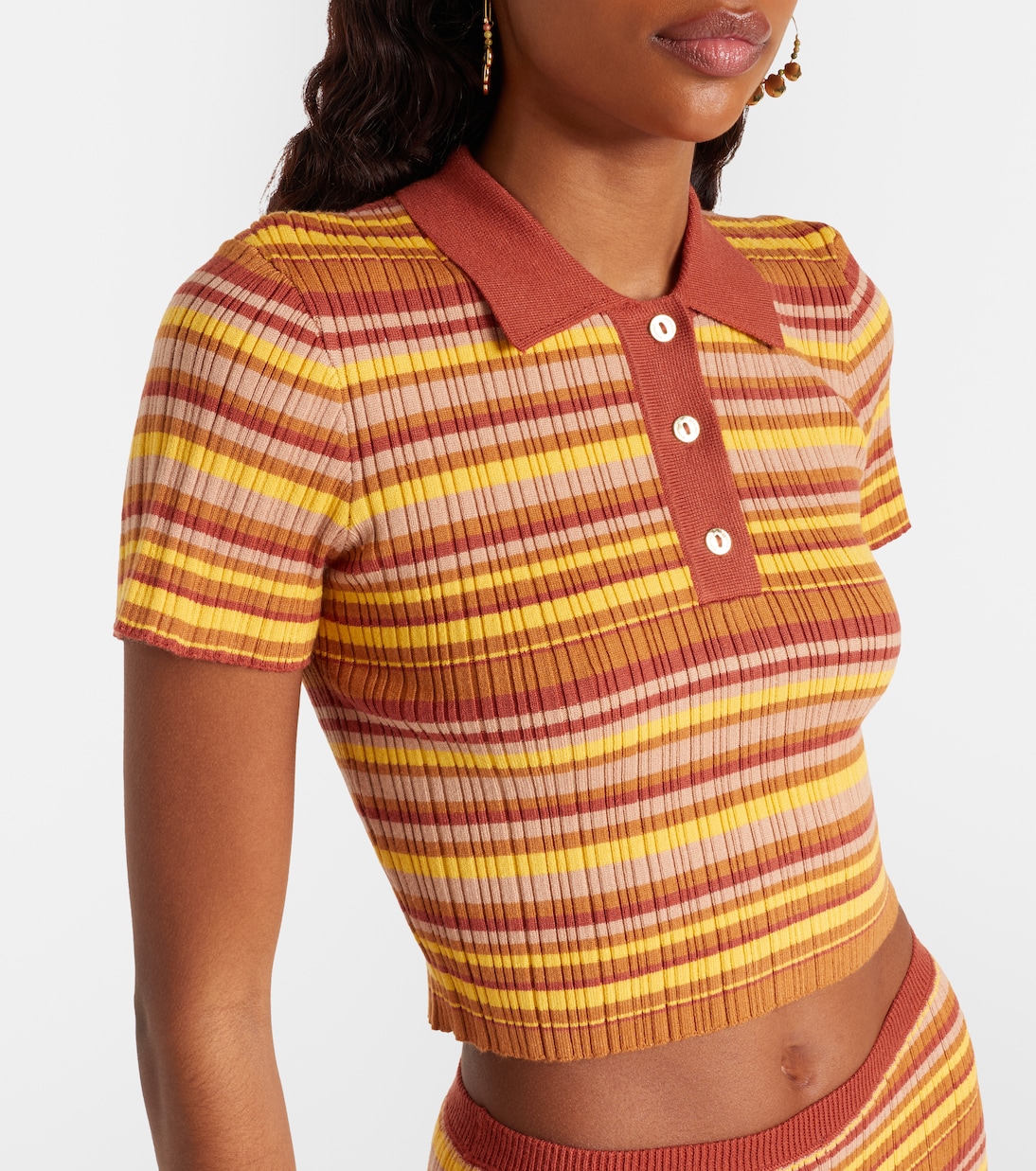 Mike ribbed-knit striped cropped polo shirt | Bananhot