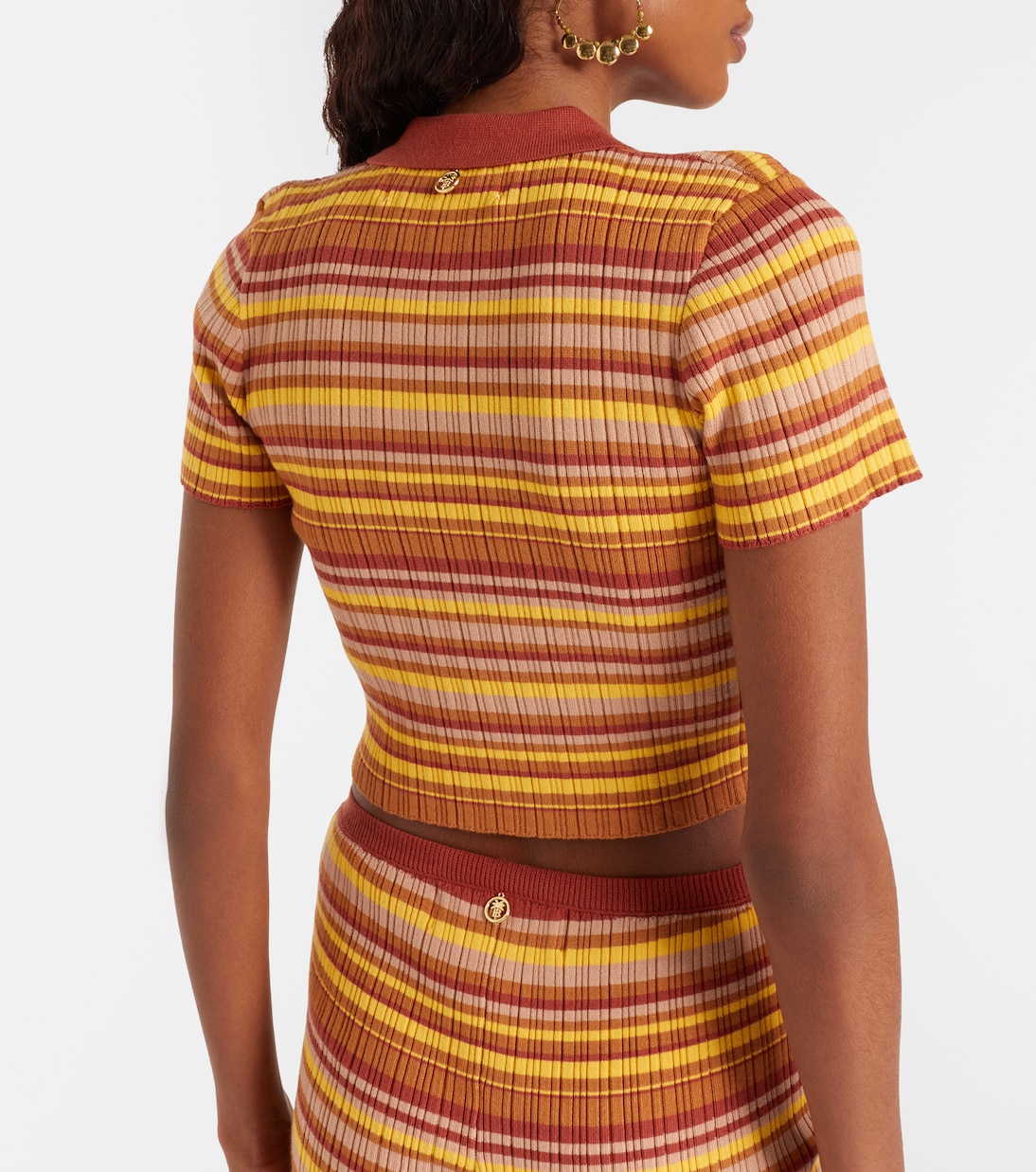 Mike ribbed-knit striped cropped polo shirt | Bananhot