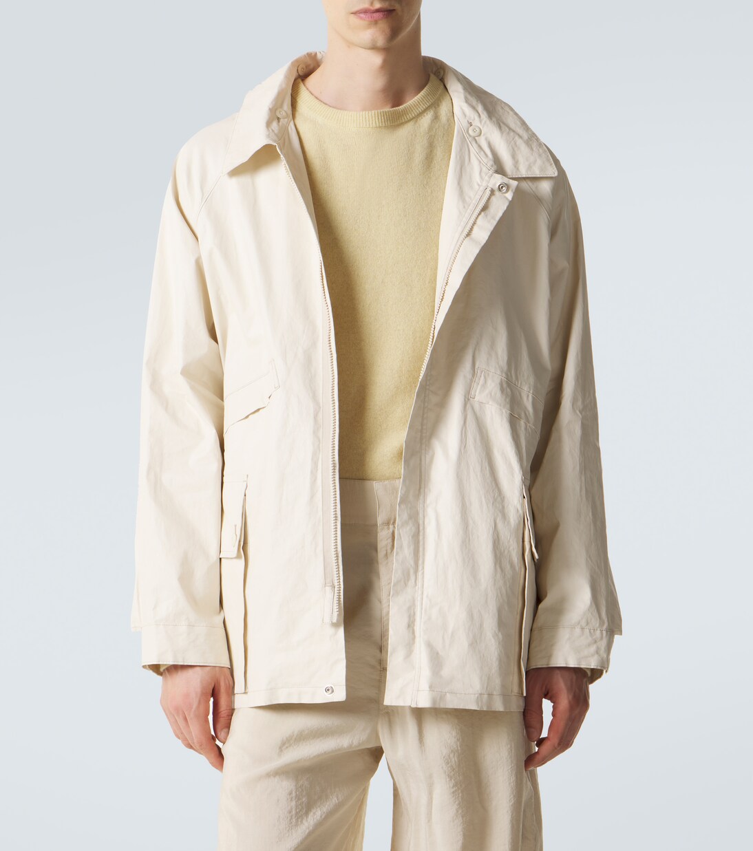 Hooded coated linen-blend raincoat | Lemaire
