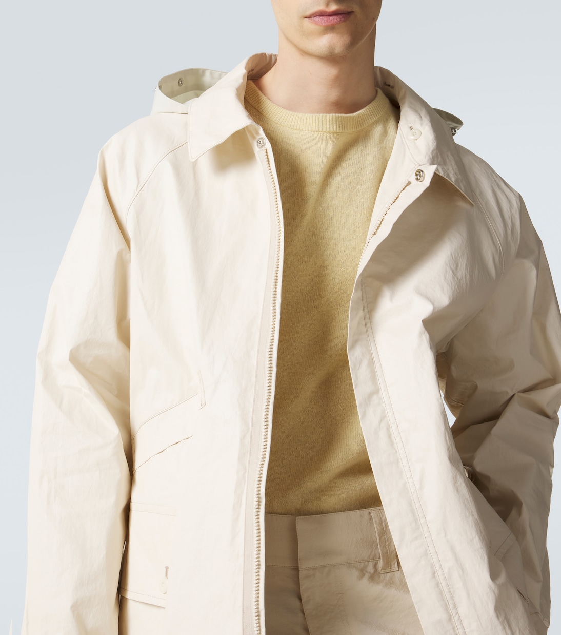 Hooded coated linen-blend raincoat | Lemaire