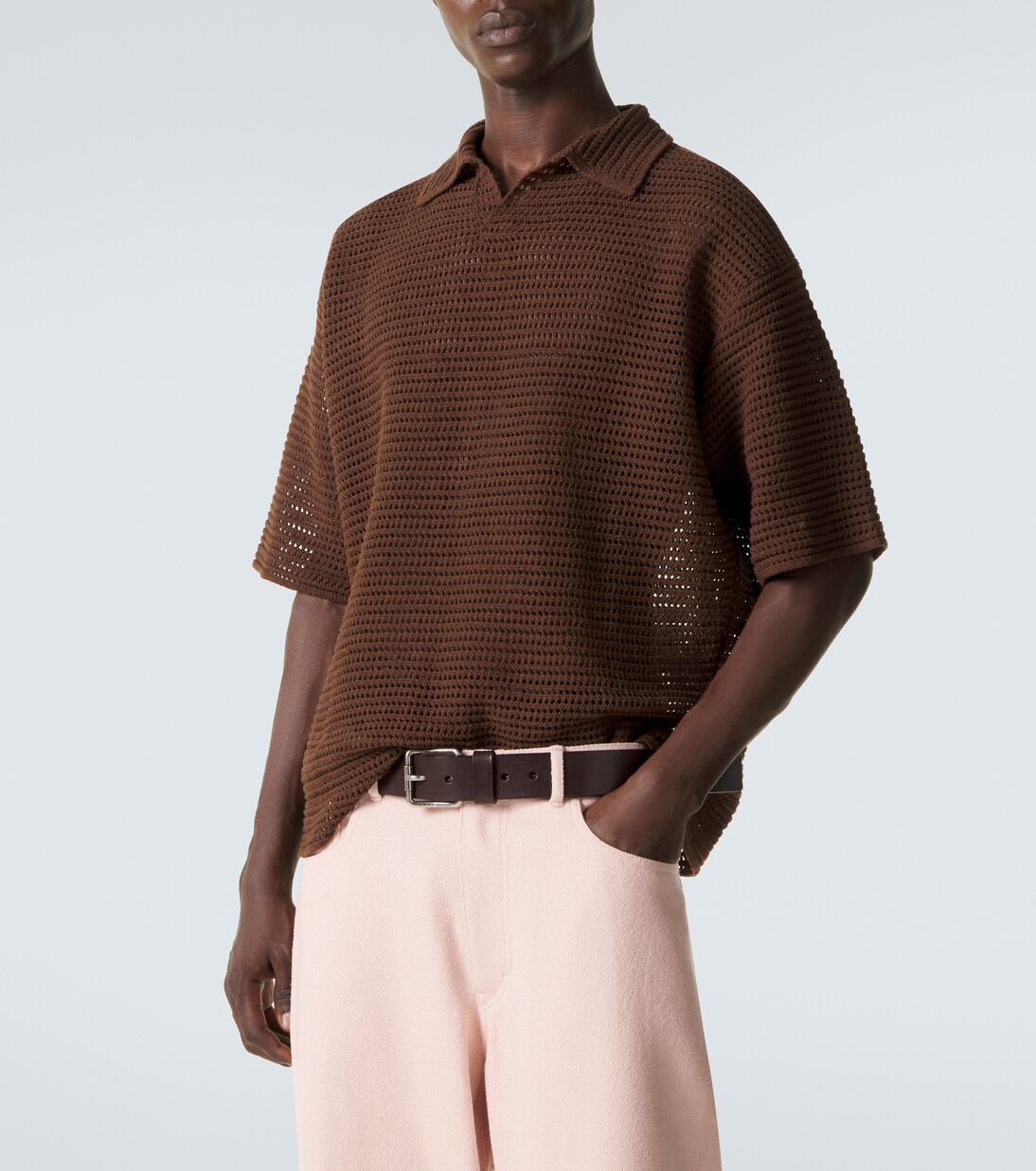 Open-knit cotton and silk polo sweater  | Auralee