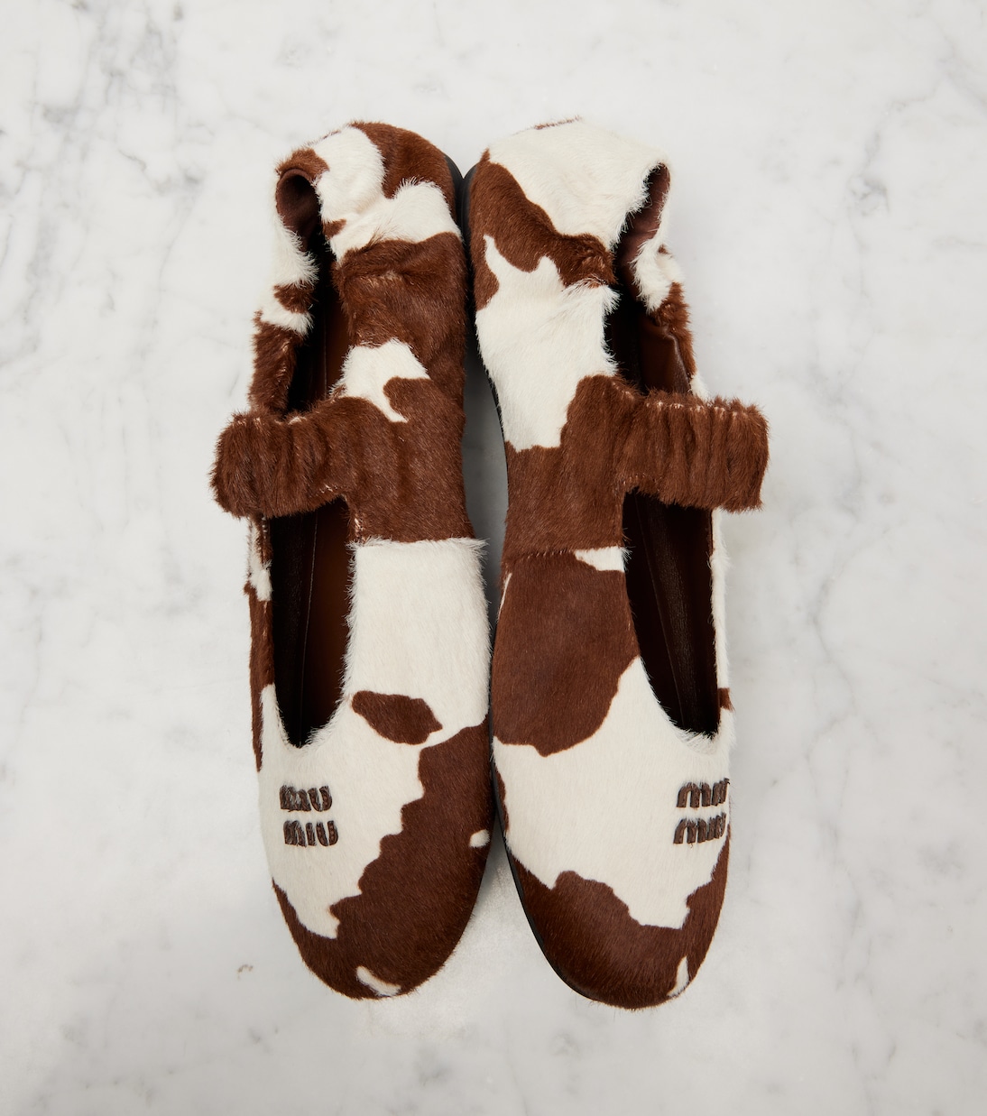 Cow-print calf hair Mary Jane flats | Miu Miu