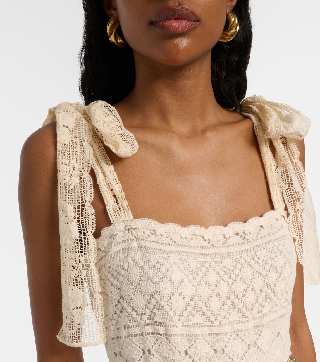 Indra束带棉质蕾丝中长连衣裙 | Zimmermann