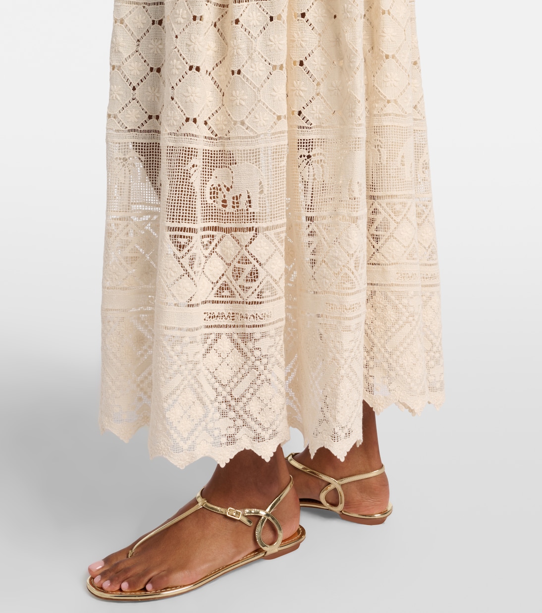 Indra束带棉质蕾丝中长连衣裙 | Zimmermann