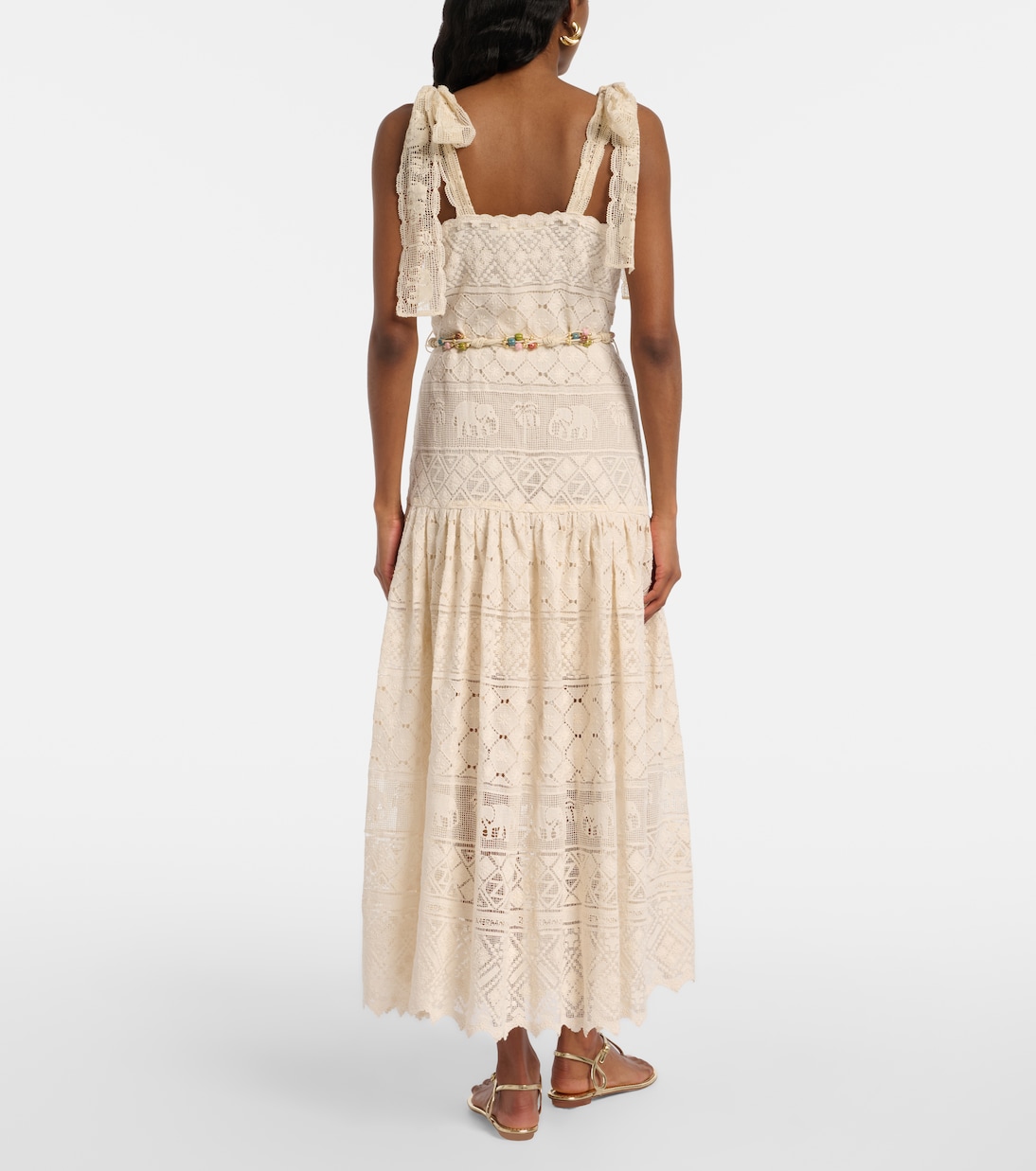 Indra束带棉质蕾丝中长连衣裙 | Zimmermann