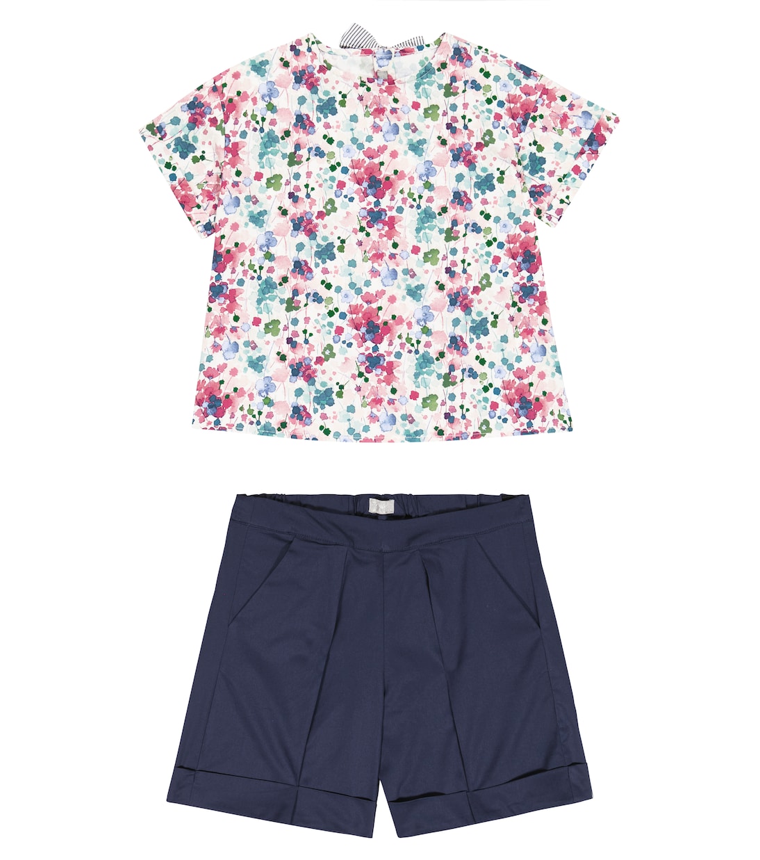 Top e shorts in cotone con stampa | Il Gufo