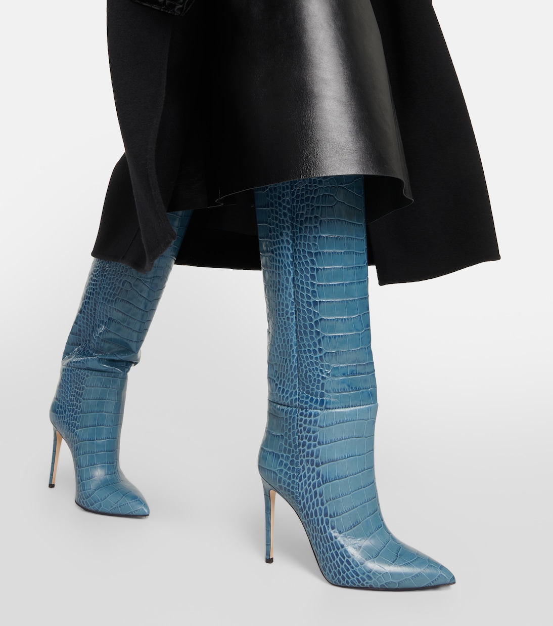 Croc-effect leather knee-high boots | Paris Texas