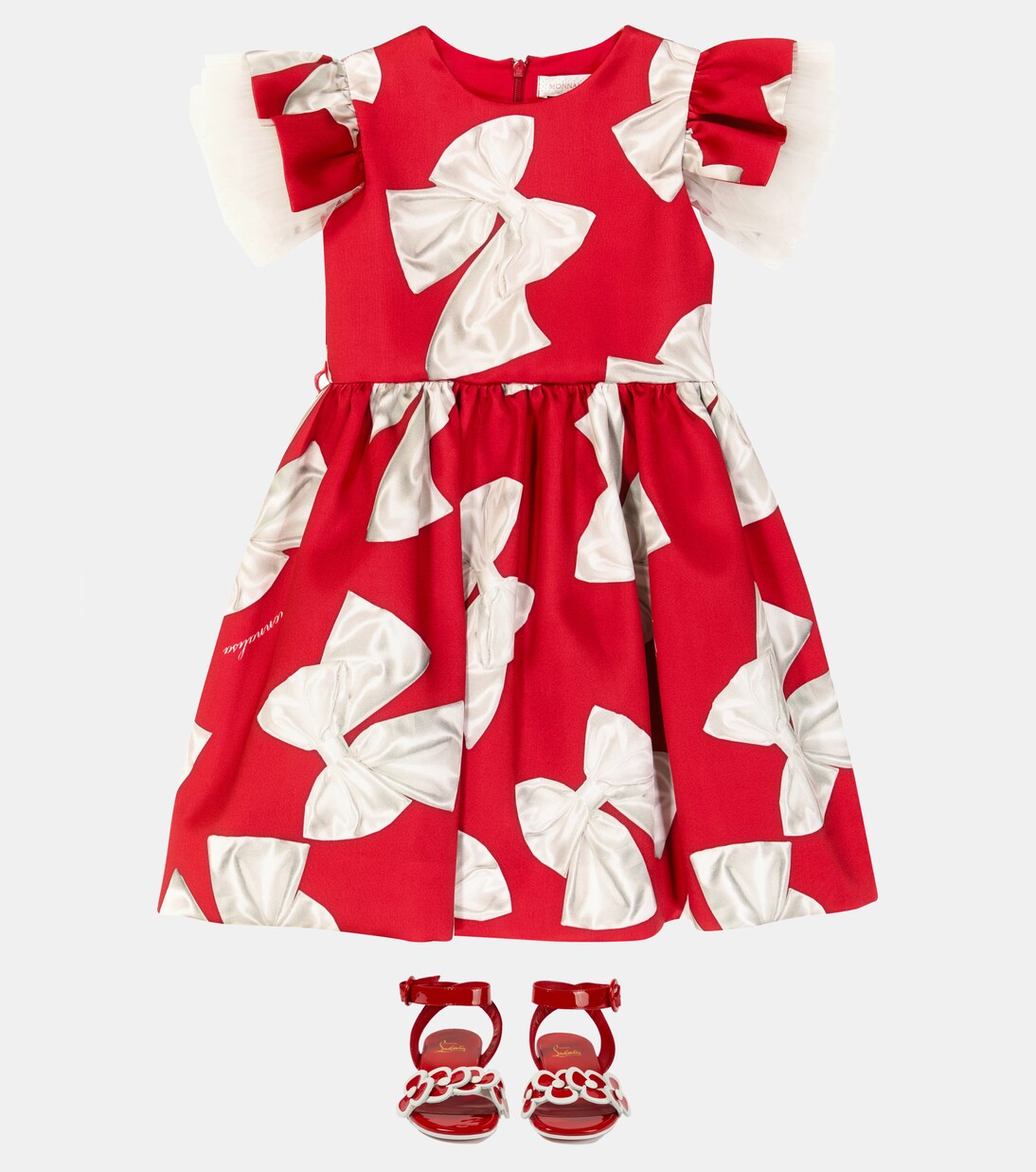 Bow-printed belted dress | Monnalisa