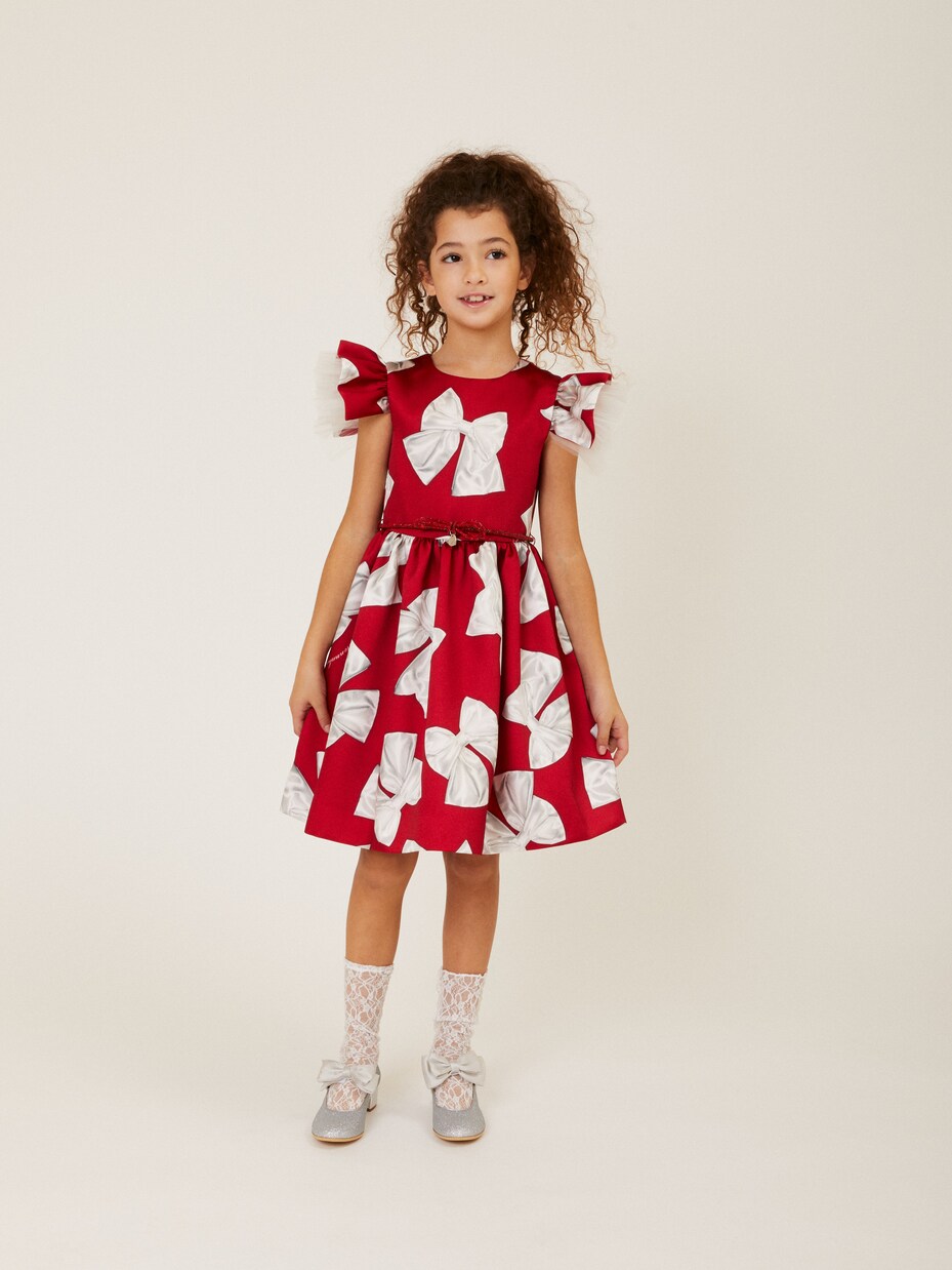 Bow-printed belted dress | Monnalisa