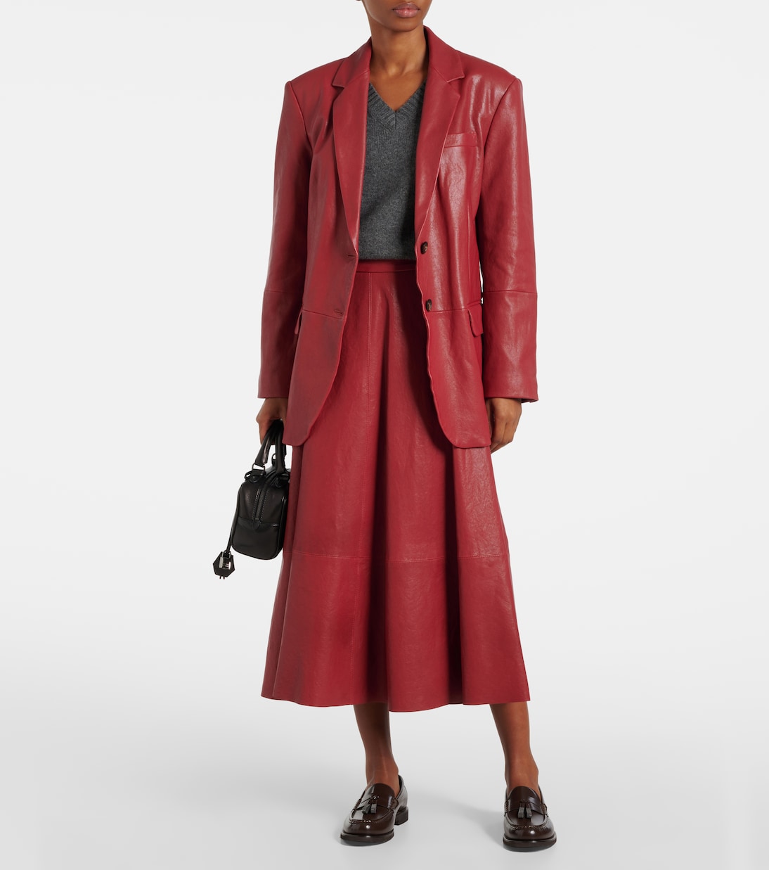 High-Rise-Midirock aus Leder | Brunello Cucinelli