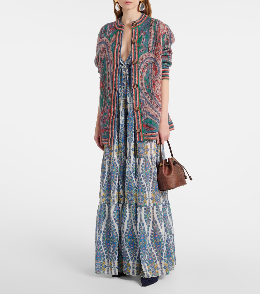 Abito lungo in cotone e seta a balze | Etro