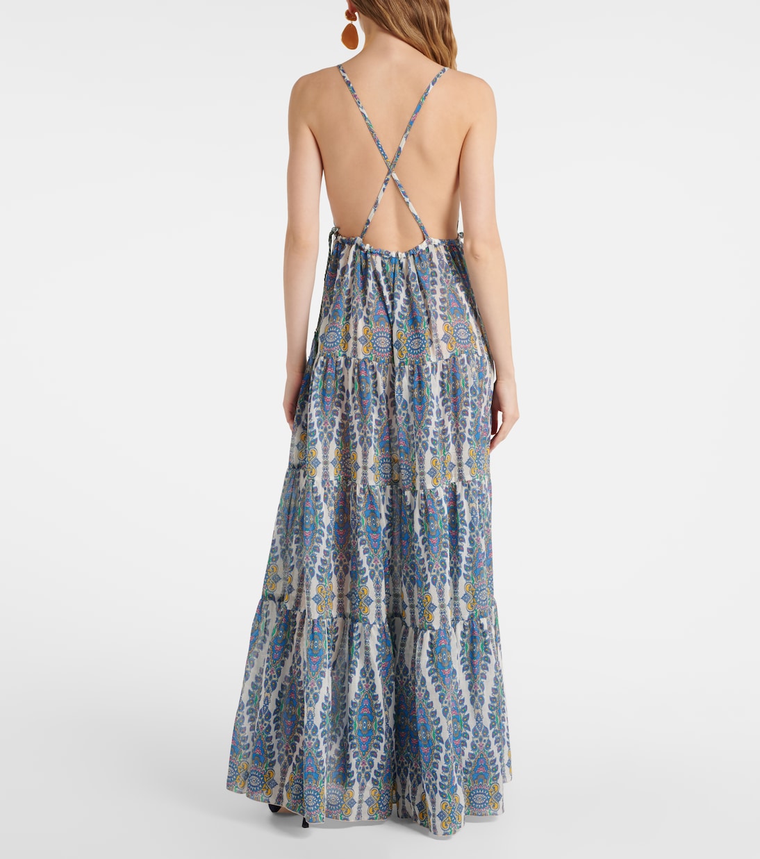 Abito lungo in cotone e seta a balze | Etro