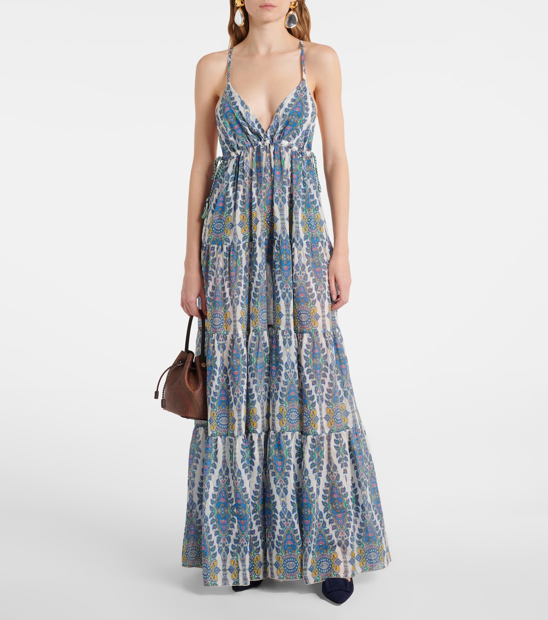 Abito lungo in cotone e seta a balze | Etro