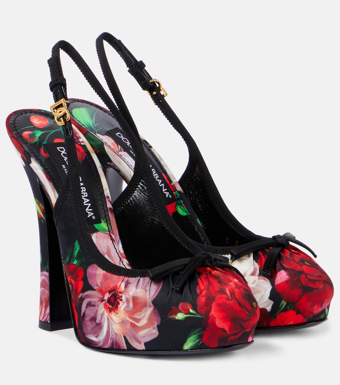 Escarpins slingback Vally 105 en satin à fleurs | Dolce&Gabbana
