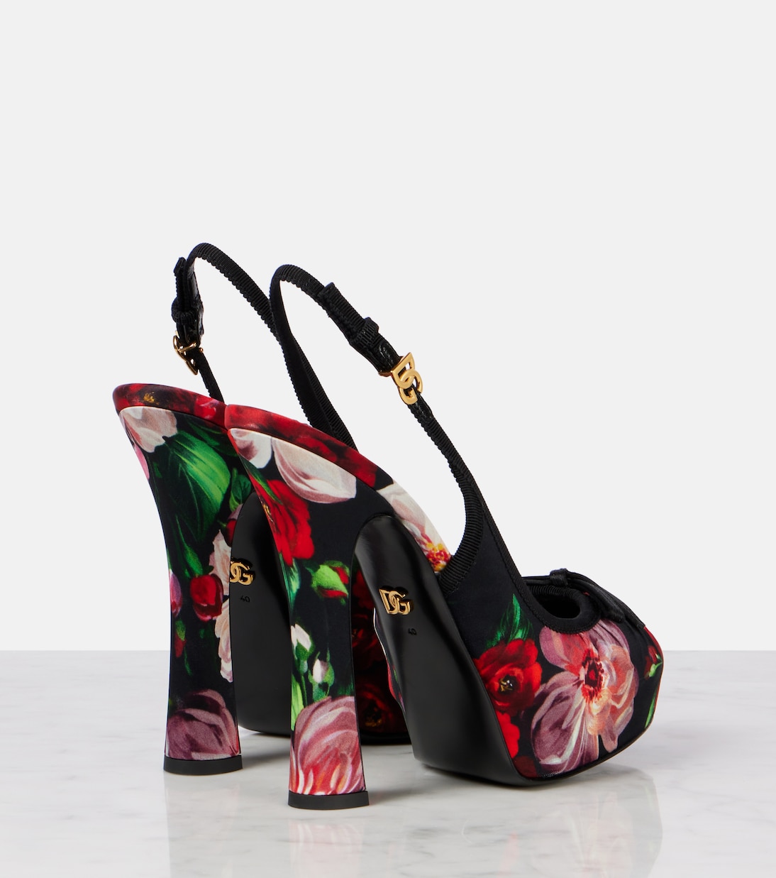 Escarpins slingback Vally 105 en satin à fleurs | Dolce&Gabbana