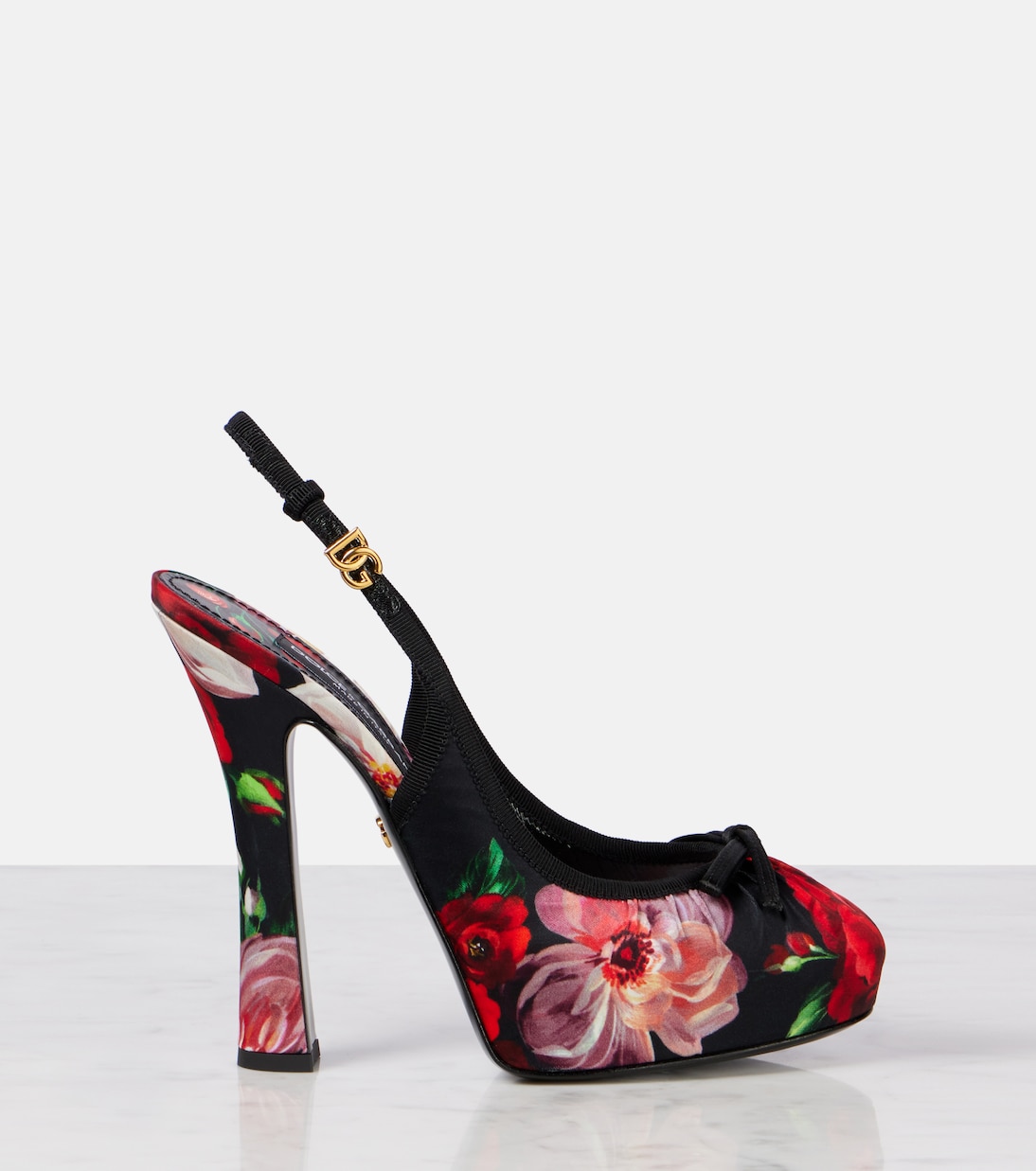 Escarpins slingback Vally 105 en satin à fleurs | Dolce&Gabbana