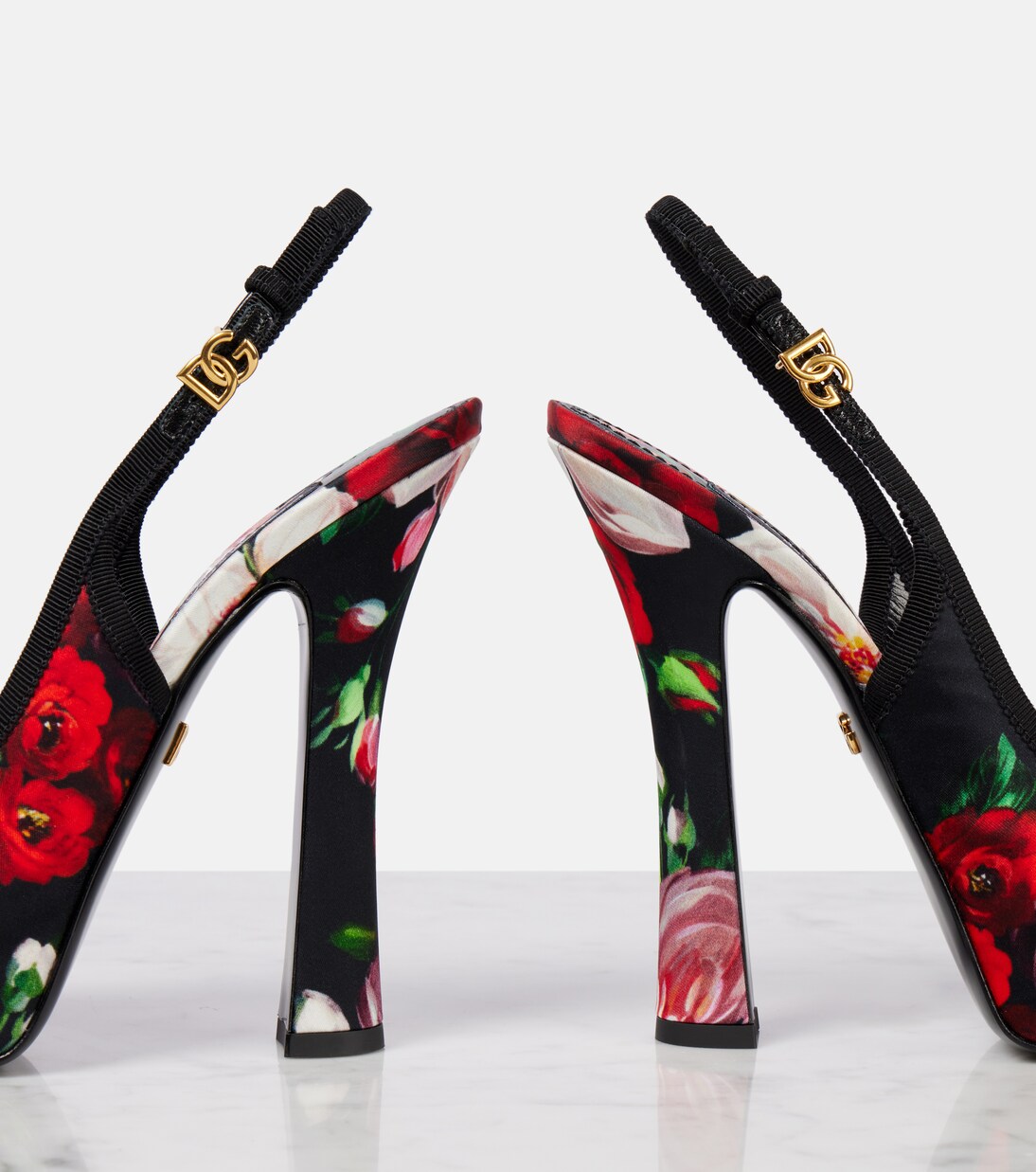 Escarpins slingback Vally 105 en satin à fleurs | Dolce&Gabbana