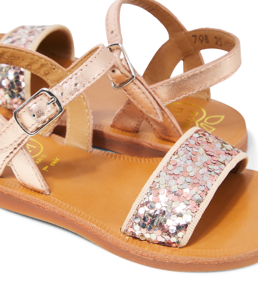 Sandalen Plagette aus Leder mit Glitter | Pom d'Api