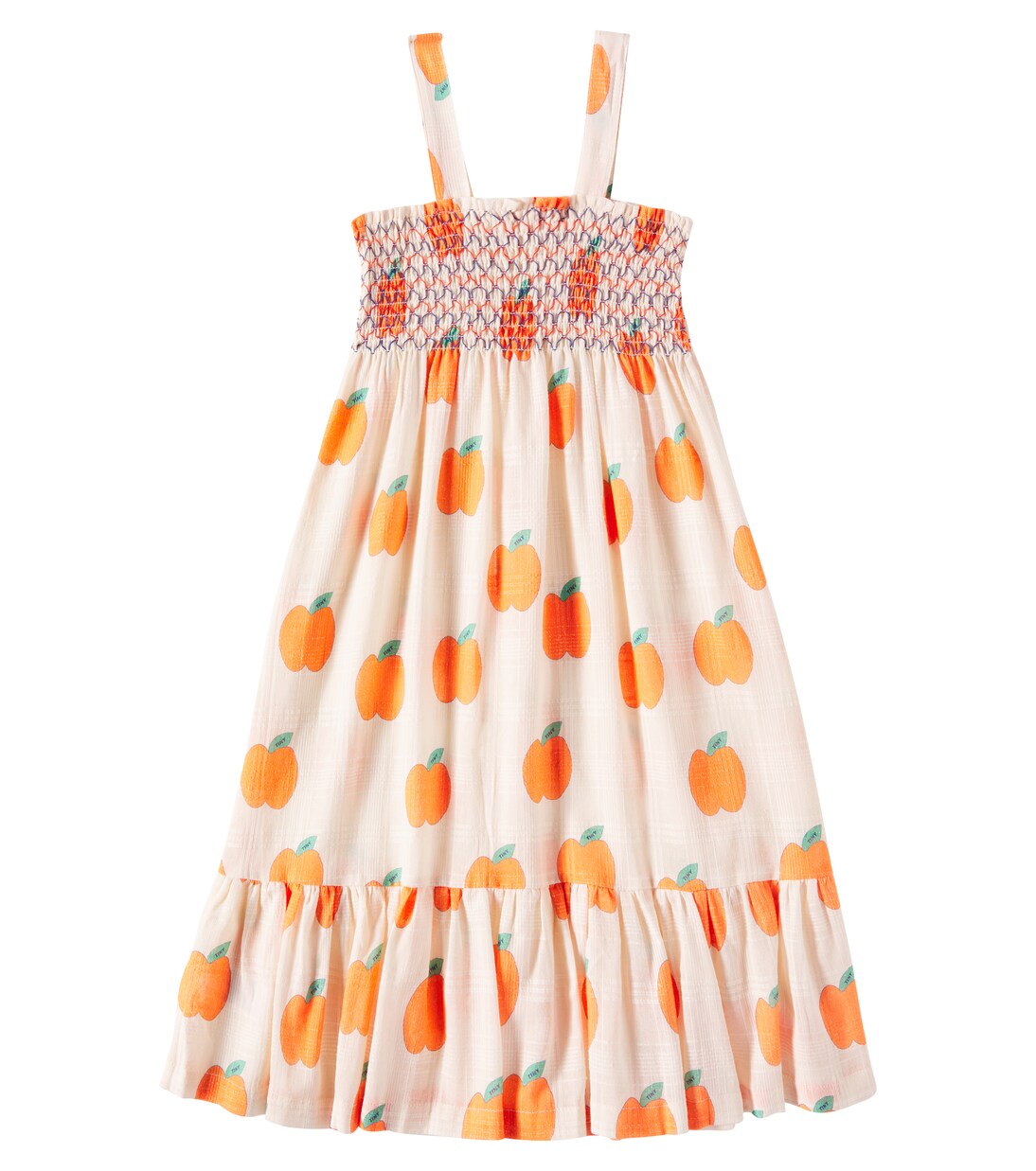 Apples printed shirred cotton dress | Tinycottons